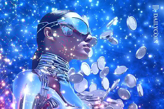Woman seeing stars and coins in space.