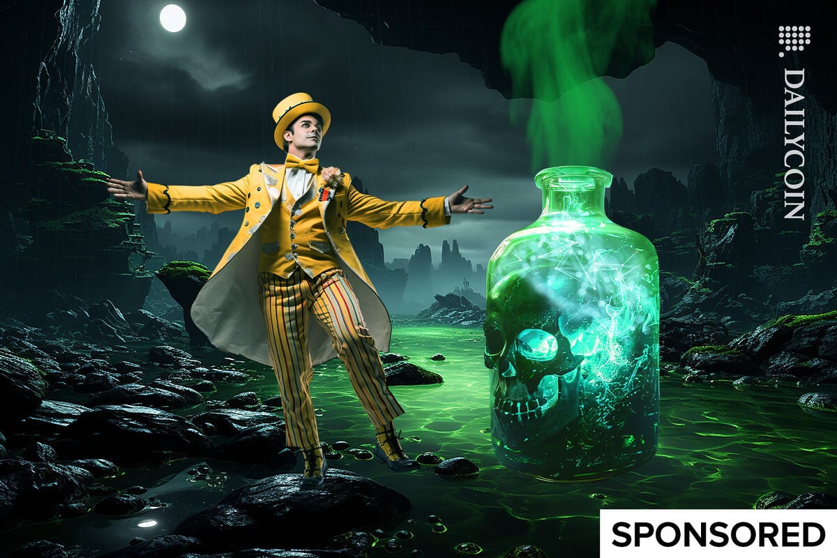 A trickster guy playing around with toxic blockchain potion.
