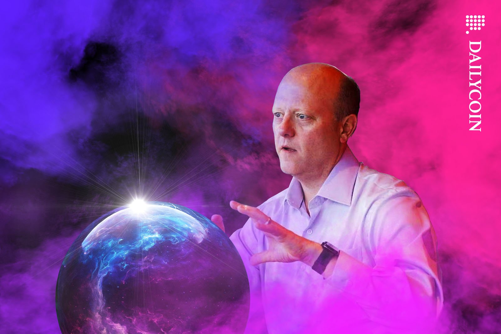 Jeremy Allaire looking into a magic future telling crystal ball.
