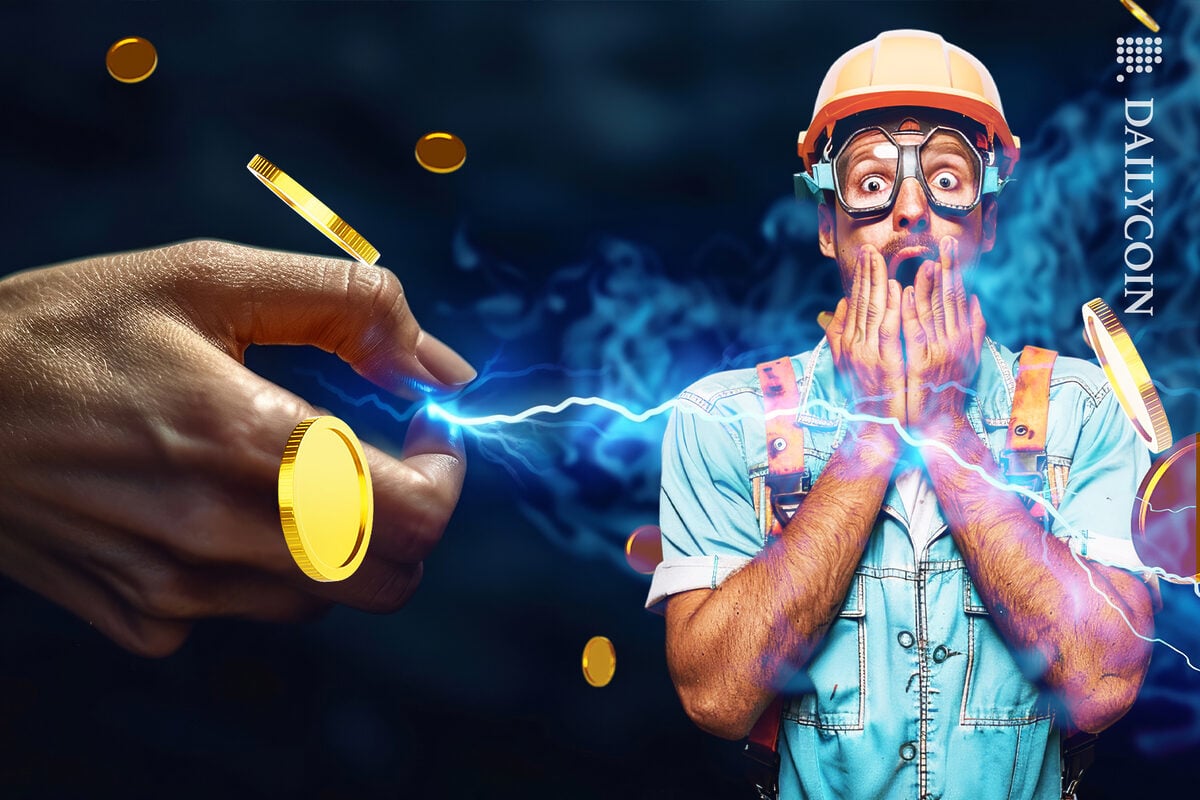 Hand electrivuting a crypto miner out of money.