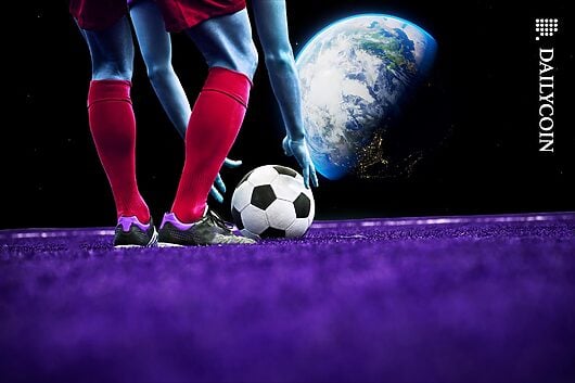 A football player getting ready to execute a free kick towards Earth.