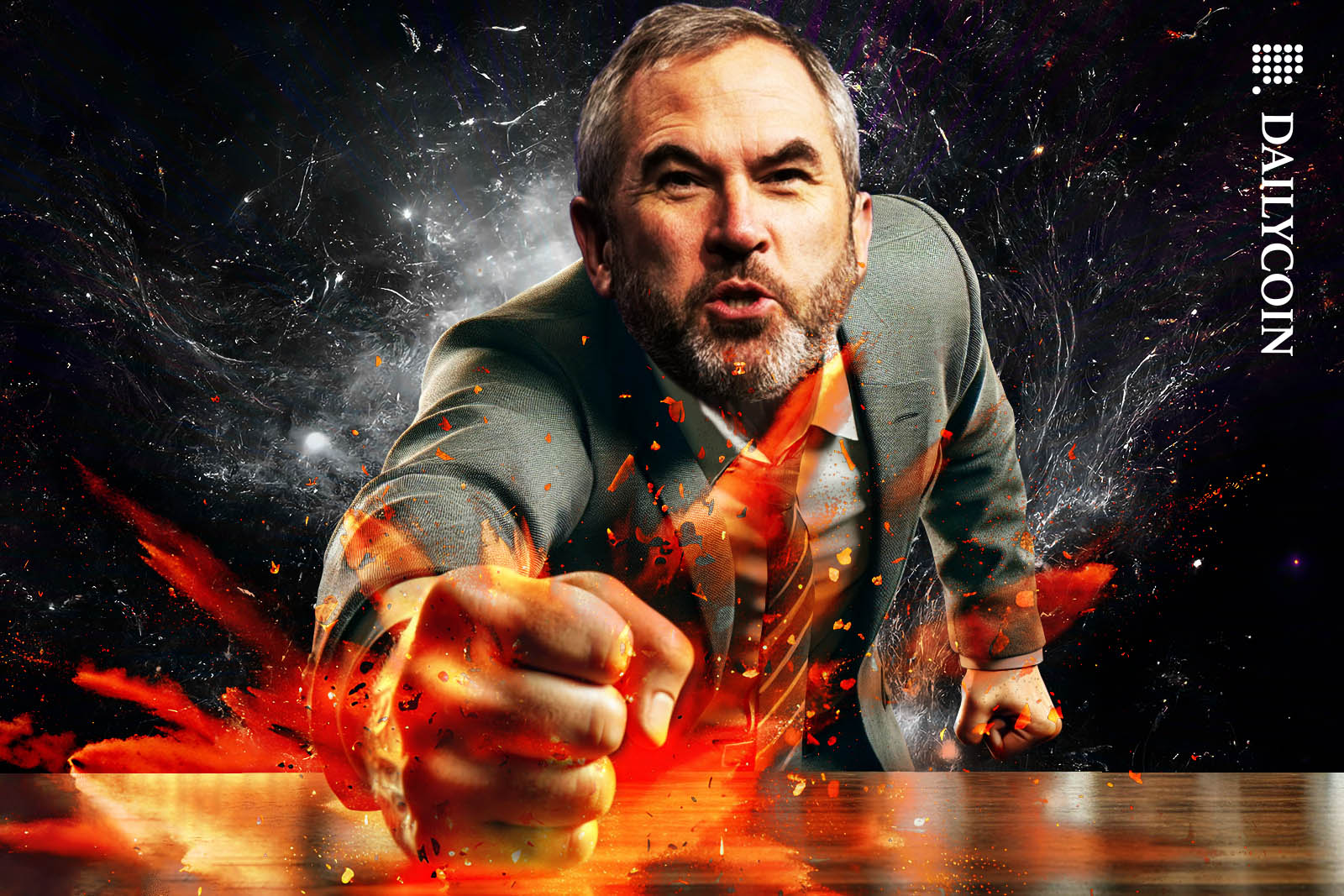 Angry Brad Garlinghouse slams his fist on a desk.