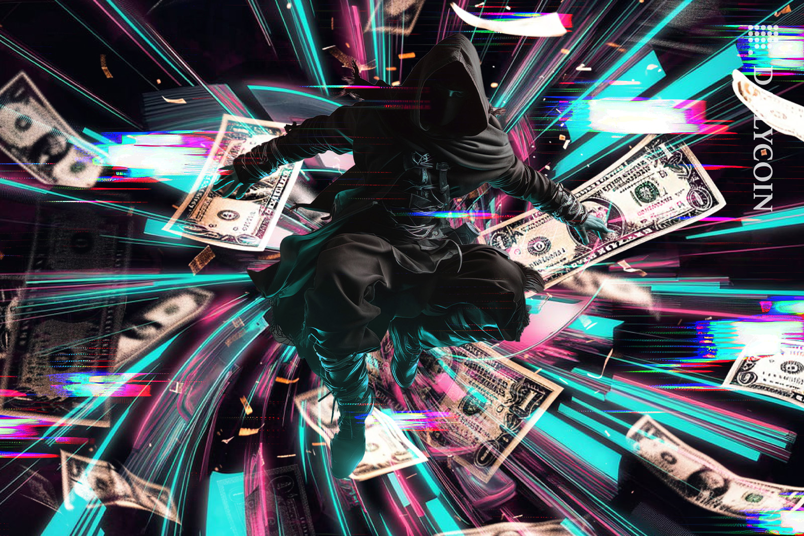 Hacker in the money grabbing portal.