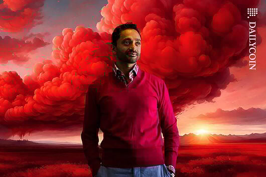 Chamath Palihapitiya walking on a red cloud sunset.