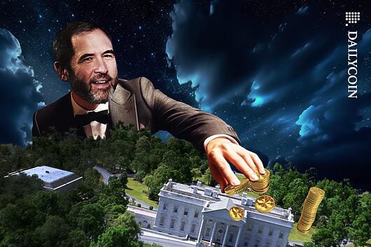 Bred Garlinghouse putting gold coins on The White House.