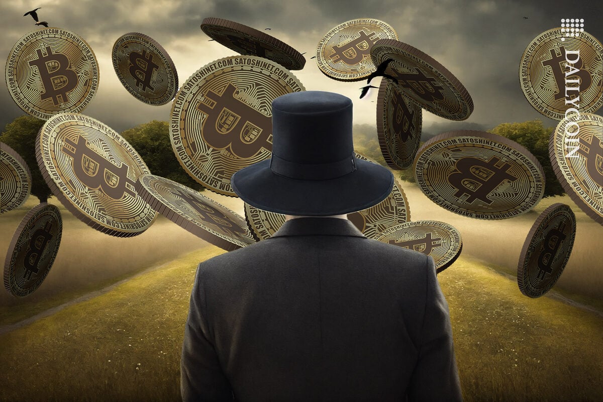 Man watching over the bitcoin movements in a gloomy scene.