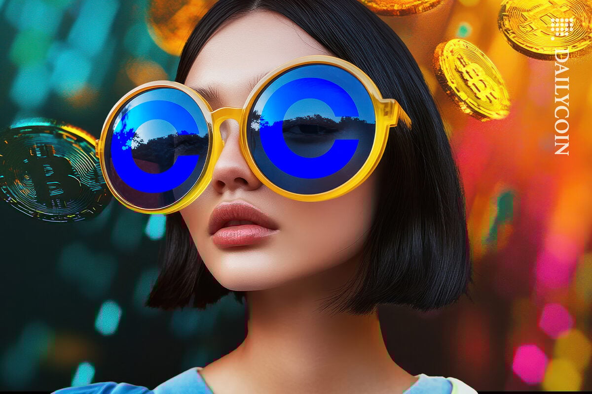 Woman with Coinbase glasses issuing warnings on XRP, DOGE & ADA.